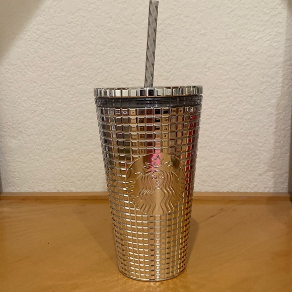 Starbucks Other - Starbucks Disco Metallic Silver Mirror Grid GRANDE Cold Cup 16oz Hy